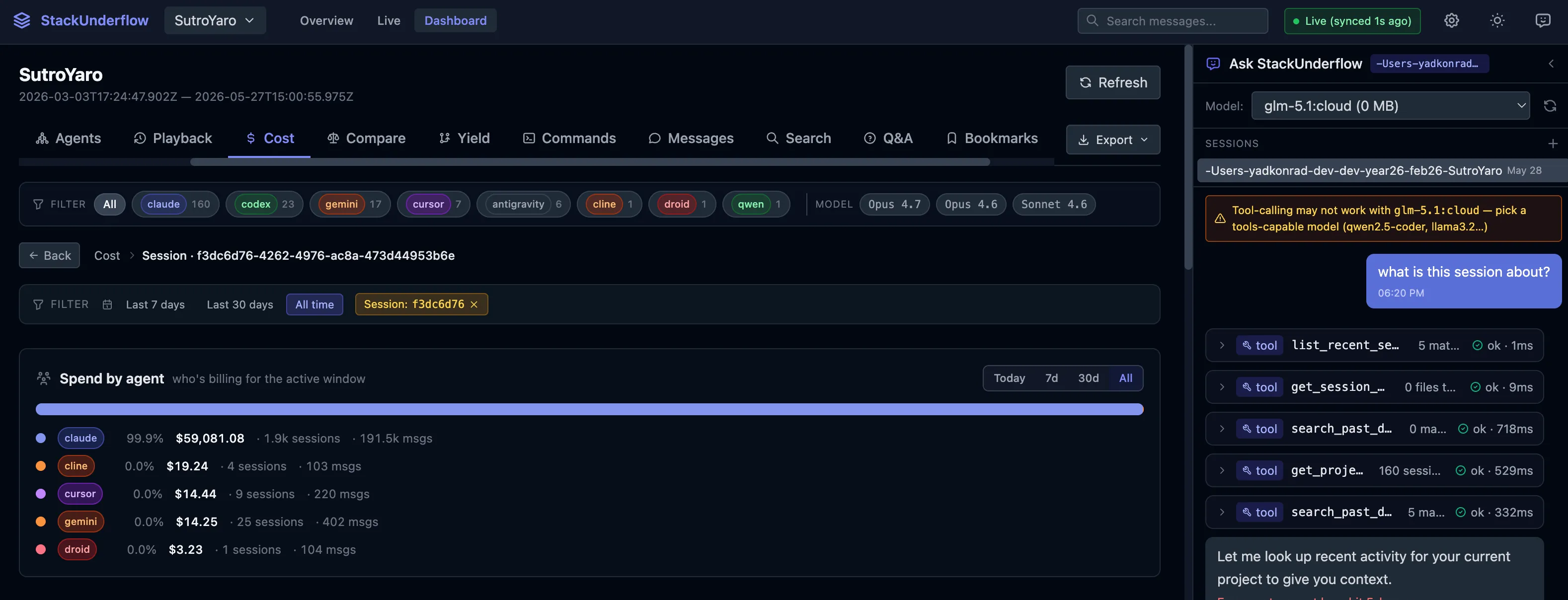 Ask StackUnderflow: a local model answering from your own session history